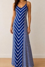 GUESS Womens Y2K Vintage Blue White Striped V Neck Spaghetti Strap Maxi Dress S