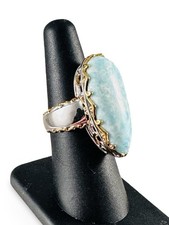 Larimar Gemstone Ring Large Pear Shape Sterling Silver Size 7 NEW Item        