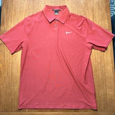 NIKE TIGER WOODS Collection Golf Shirt Men’s Large Short SLV Red Dri-Fit Polo
