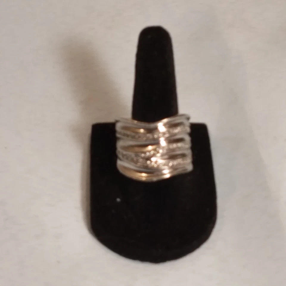 Lia Sophia “Revved Up” SilverTone Wide Band Wavy Ring Multi-Layered Size 6.5 - Image 2 of 4