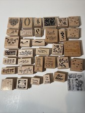 Wooden Block Ink Stamp Lot Of 34 Assortment