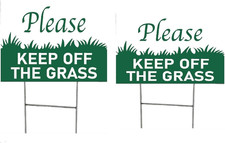 2Pack Keep off the Grass Sign, Double-Sided, 12X8 Inches, Plastic, with H-Stakes