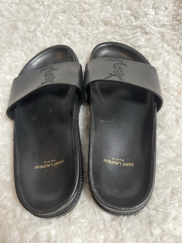 Saint Laurent Jimmy Logo Black Leather Embroidered Slide Sandals EUR37,5 - Bild 3 von 8