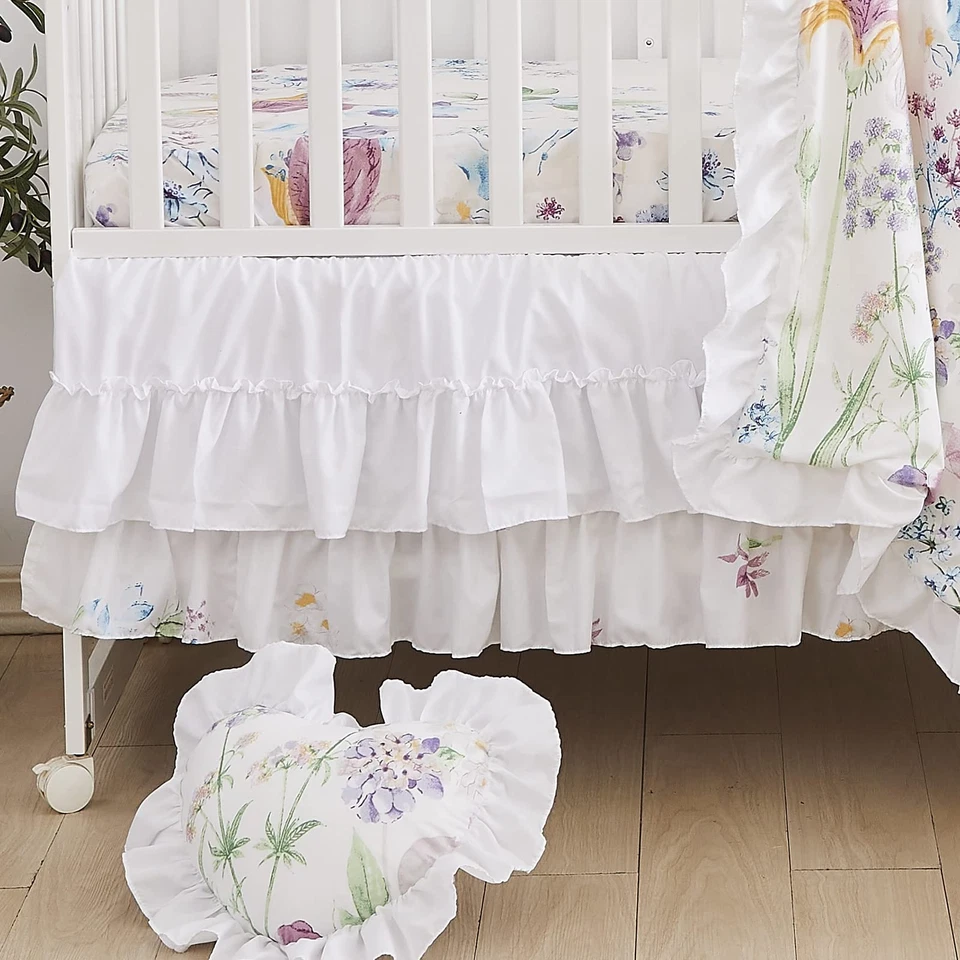 Gilrs Ropa de cama floral Boho Ropa de cama para bebé Acuarela Granja Guardería Cuna Blan... Foto 4 de 4