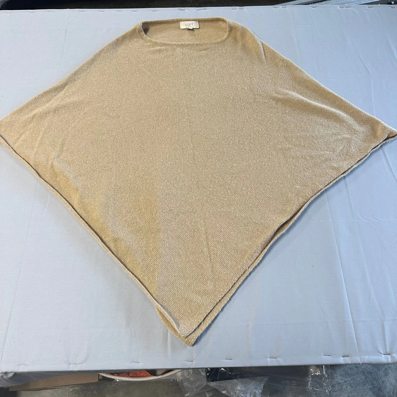 Loft Outlet Womens Tan Camel Knit Poncho Sweater Asymmetric Boat Neck One Size