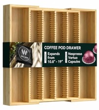Large Expandable Bamboo Coffee Pod Drawer Organizer 15.67"Dx19"W x1.9"H
