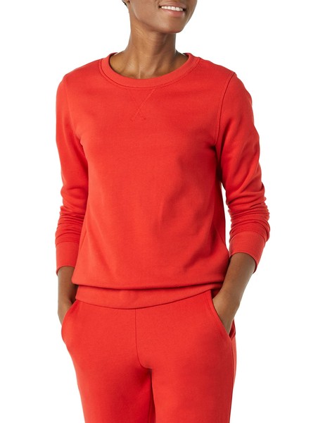 Amazon Essentials Damen Sweatshirt French-Terry-Fleece Rundhals Rot XS ÜBergrößE-image