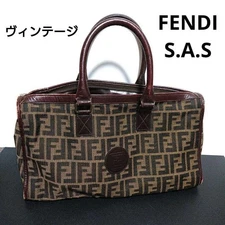FENDI Handbag Small Logo Canvas Leather Brown Women's USED FROM JAPAN
