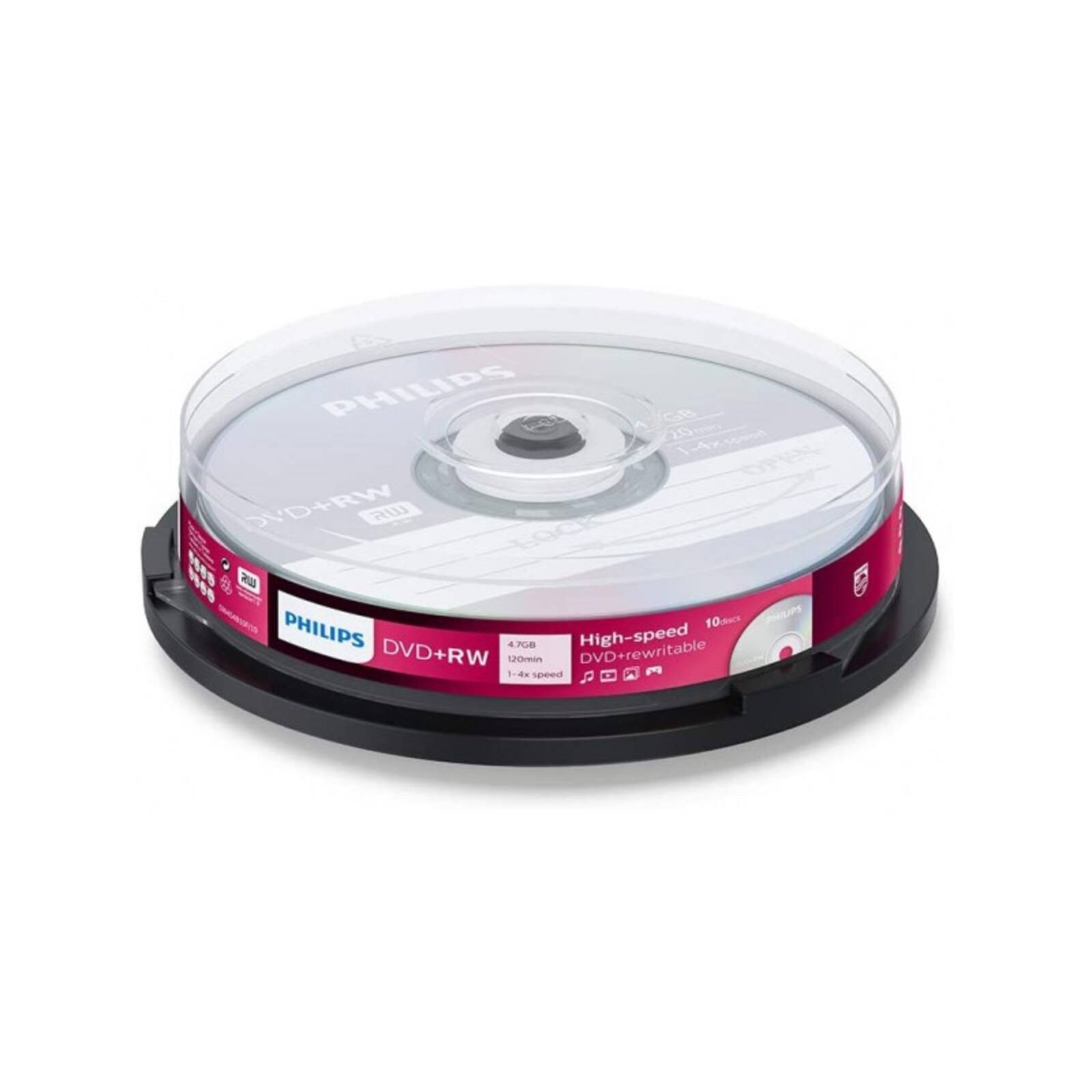 Philips DVD+RW 4x Silver Non-Printable Spindle (Pack of 10) (PHIDVDPRW10CB)