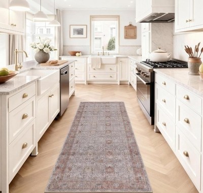 Kuden 2.6x10 Washable Runner Rug Non-Slip Vintage Hallway Kitchen Area Rug