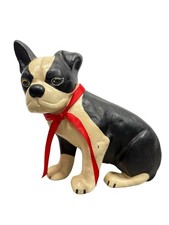 Vintage Boston Terrier Cast Iron Dog Figurine Seated Puppy Doorstop 3.5 Lbs B/W