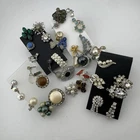 Lot Vintage Costume Jewelry Single Earrings Clip On Craft Repurpose Rhinestone