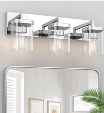 NEW Open Box 3 Light Vanity Light with Clear Glass and Chrome Finish
