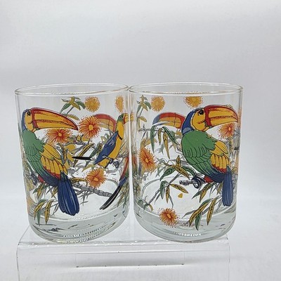 Cerve Toucan Rocks Glasses Set Of 2 Multicolor Tropical Birds Home Bar Decor