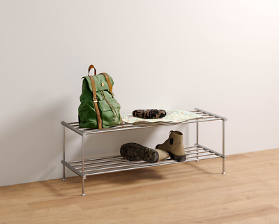 Schuhregal mit 2 Ebenen 72 cm Breite Edelstahl Schuhablage Premium