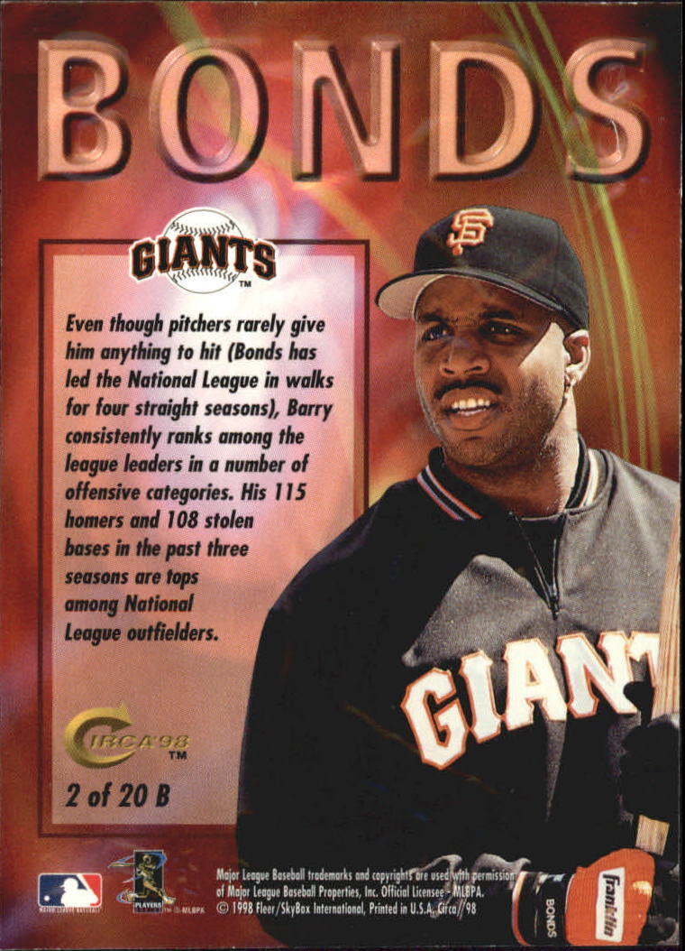 1998 (GIANTS) Circa Thunder Boss 2 Barry Bonds Falak Tayyeb Platinum