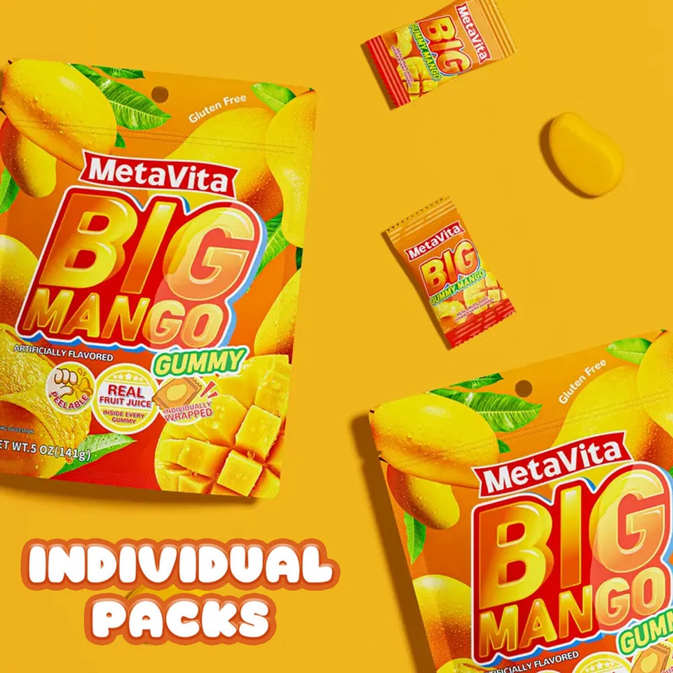 Paquete de 2 caramelos gomosos de mango pelables jugo de fruta real exfoliante caramelo bolsa resellable Foto 2 de 4