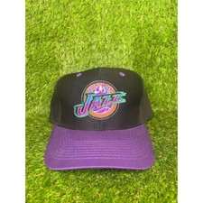 Vintage Utah Jazz Mountains Logo 7 PLain Logo Two Tone Snapback Hat Men  s OS