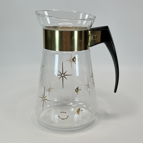 Vintage Corning Heat Proof Glass Gold Atomic Starburst Coffee Pot Carafe 6 Cup