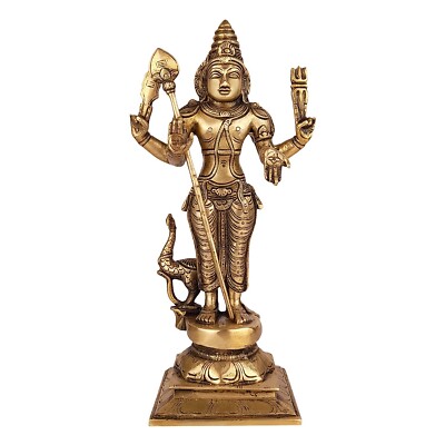 Hindu Gott Messing Lord Murugan Kartikeya Stehende Statue Mit Pfau Figurine