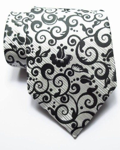 New Classic Paisley Black White JACQUARD WOVEN Silk Men's Tie Necktie - Picture 2 of 2