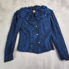 Vintage Jessica McClintock Jacket Womens 12 Blue Shimmer Long Sleeve USA Made