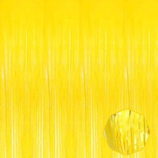 3 Pack 3.28x8.2' Macaron Yellow Foil Fringe Curtain Metallic Tinsel Birthday