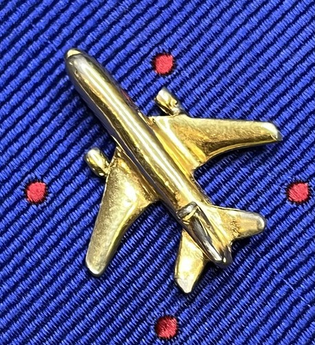 Vintage DC-10, KC 10, or DC-11 3D Men's Tie Tack Lapel Pin in Gold Color