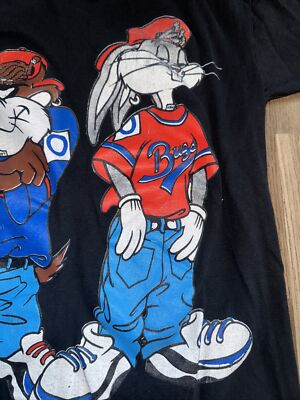 Vintage 90s Bugs Bunny & Taz Looney Tunes Hip Hop T-Shirt Black