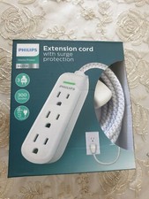 Philips 3 Outlet 300 Joules Surge Protector 8 Feet Braided Cord
