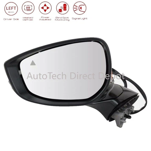 Side Mirror Black Left Driver with Blind Spot Heated for 2019 2020 2021 Mazda 3