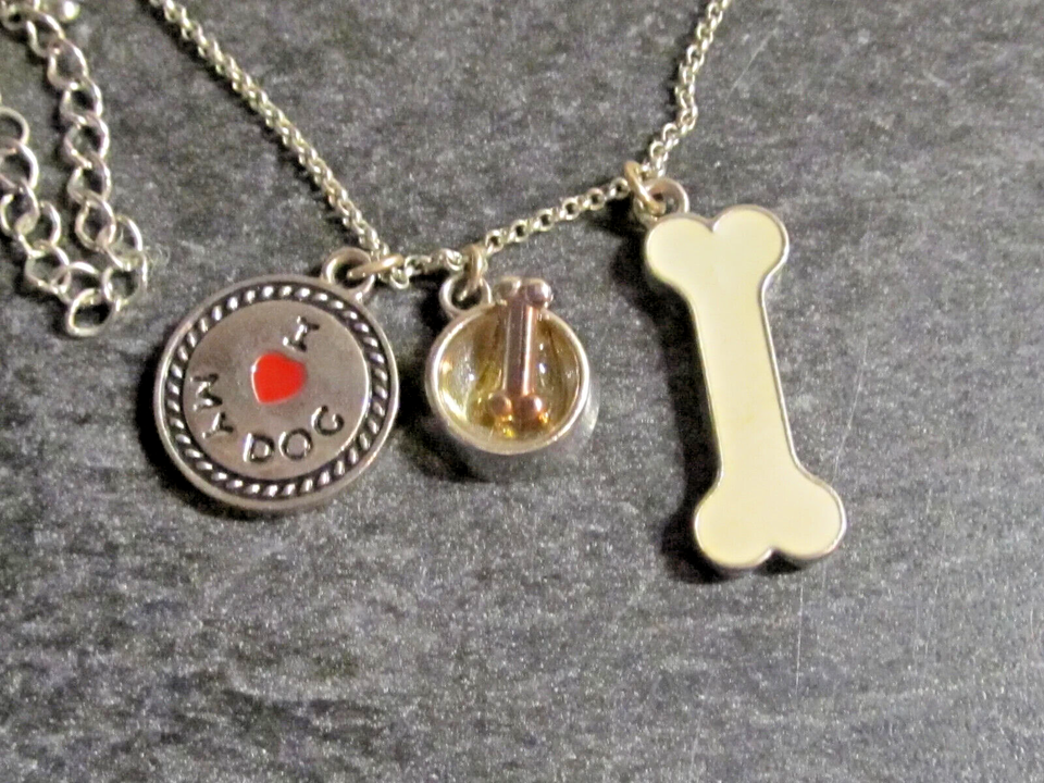 Vintage I heart My Dog Dangle Charm Necklace Dog Bone/ Dog Food Dish