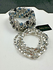 2 COOKIE LEE BRACELETS BLUE/GRAY BEADS ENTWINED SILVER HOSTESS GIFT  5 PC SILVE