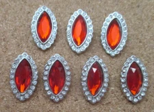 7-Czech Rhinestone White Border with a Red Faceted Center Stone-Oval Buttons #40
