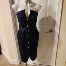 Stunning vintage Victor Costa vintage bue strapless dress with buttons size 8