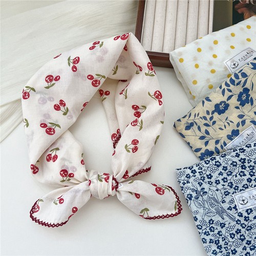 68*68cm Cotton Linen Square Neckerchief DIY Flower Printed Bandanas Hair Scarf ✨