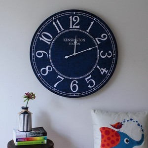 Large Hamptons Coastal Blue Wooden Wall Clock 60cm Beach Home
