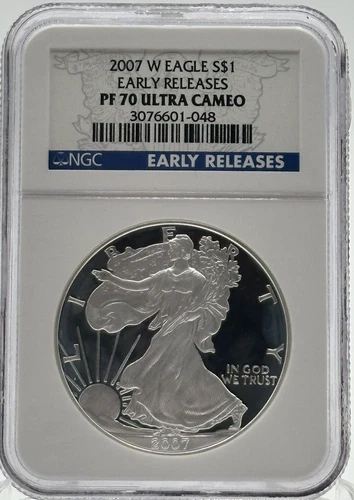 2007 W Eagle Silver Proof NGC PF70 Ultra Cameo Early Releases Blue Label *STL