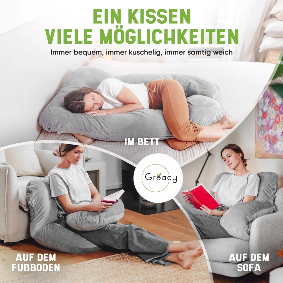 Greacy Seitenschläferkissen mit Bezug - Stillkissen XXL, Schwangerschaftskissen - Bild 2 von 4