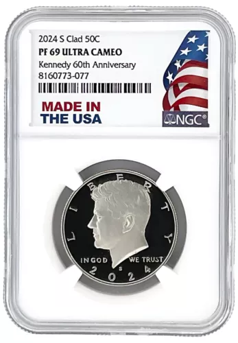 2024 S Kennedy Clad Half Dollar NGC PF69 UC 60th Anniversary Made In USA Holder