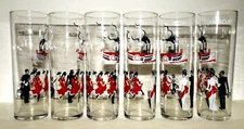 Libbey Glass set of 6 "Showboat" vintage Tom Collins glasses red, black, white