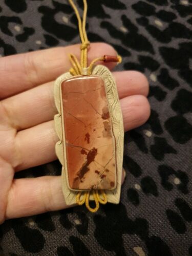 Jasper And Leather Handmade Necklace Pendant. - Afbeelding 1 van 5