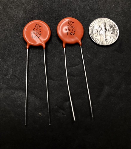 pair NOS Sprague 180 pF 1KV ceramic disc tone capacitors USA dime - Picture 2 of 2
