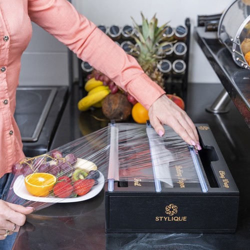 Cling Wrap Dispenser with Cutter Bamboo Food Box Storage Foil Holder Kitchen - Picture 39 of 54