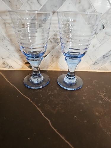 2 Vtg Libbey Sirrus Light Blue Ribbed 7" Tall 10oz Wine water Glasses, Nice - Picture 16 of 18