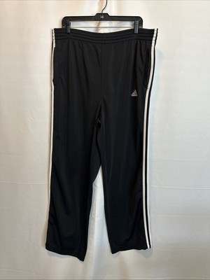 Adidas 3 Stripe Performance Mens Pants Black/White Wide Leg Sz-L #660