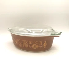 Vintage PYREX 043 Early Americana Eagle Oval 1-1/2 Qt Casserole Dish w/ Lid