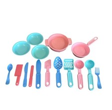 VTG Fisher Price Fun With Food Dishes Utensils Bowls Cookware Pots Pans Lot 16pc