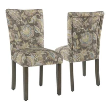 HomePop Fabric Floral Pattern Parsons Chairs in Brown/Gray (Set of 2)