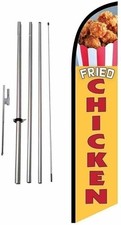Fried Chicken Advertising Feather Banner Swooper Flag Sign with Flag Pole Kit...